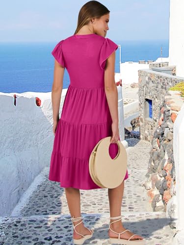 Image of ANRABESS Womens Summer Dress Ruffle Sleeve V Neck Midi Dresses Fashion Casual Fit Flowy Tiered Boho Beach Vacation Sundress