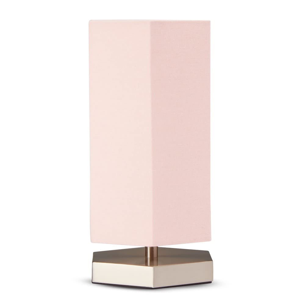 LITECRAFT Glow Hexagon Table Lamp Bedside LED with Pink Shade - Satin Chrome