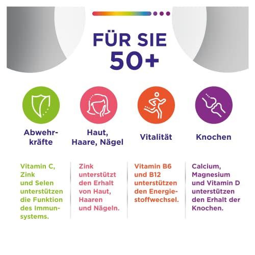 Multivitamin - Centrum Für Sie 50+ – Hochwertiges Nahrungsergänzungsmittel mit Mikronährstoffen – Speziell für Frauen ab 50 – Vitamine, Mineralstoffe, Spurenelemente - 1 x 60 Tabletten