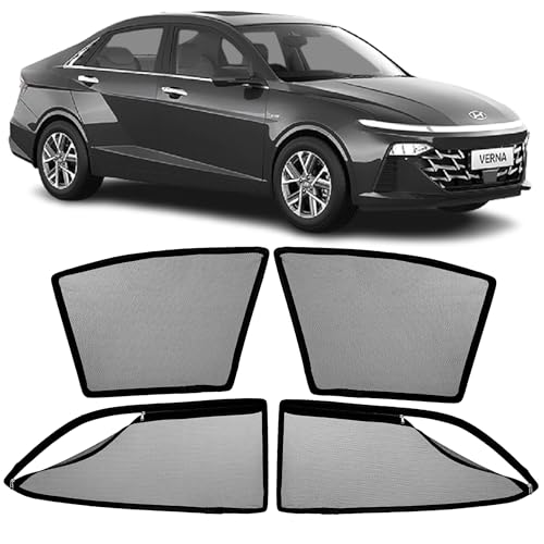 Image of AutoStory Magnetic Car Sunshade for Verna 2023-2025 | Front Half Cut for Mirror Visibility + Rear Full Coverage with Zipper | Heavy Heat & UV Protection | Privacy Side Window Curtains Shades