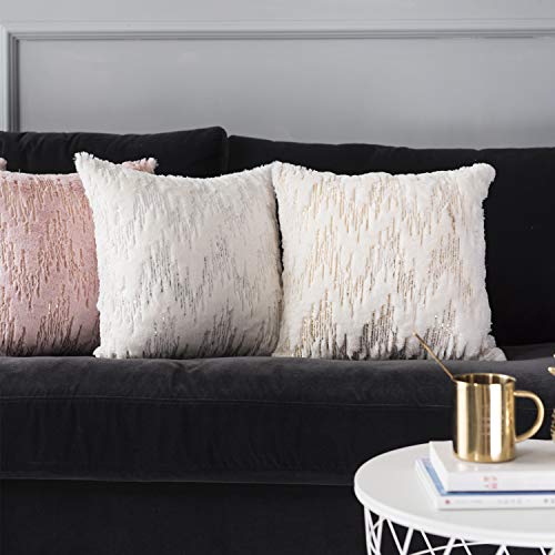 Throw Pillows Covers 18 X 18,Set Of 2 White Fur With Silver Embroider Sequins Soft Throw Pillows For Couch Bed,Accent Home Decorative Square Cushions Cases Shams Pillowcases Farmhouse,45 X 45 Cm #TOP5