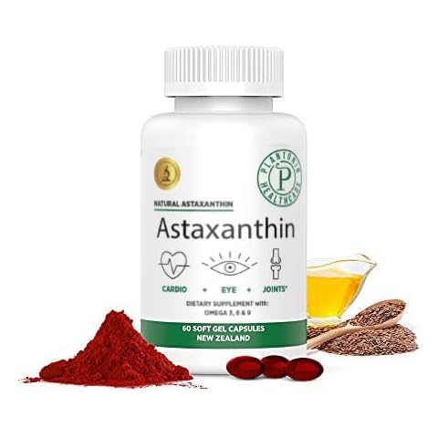 New Zealand - Astaxanthin 12mg from Microalgae Haematococcus Pluvialis - 60 Soft Gels - GMO & Gluten Free - Antioxidant - Supports Joint Mobility & Post Exercise Recovery, Skin & Eye Health Cover