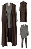 Mace Windu Mace Jedi Tunic Jacket Shirt Pants Full Suit Men Mace Windu Halloween Costume Hooded Robe Belt Uniform (Grey, Large)