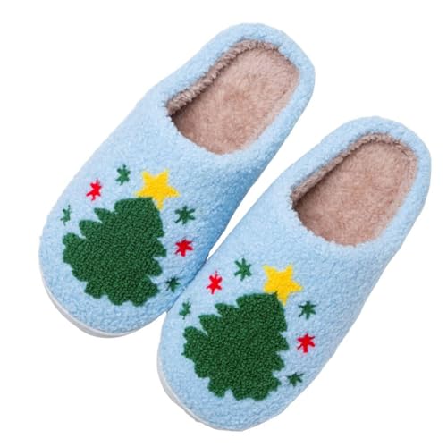 Christmas Slippers for Women Men Cute Santa Reindeer Graphic Soft Plush Fuzzy Cozy House Slippers Winter Warm Casual Comfy Indoor Outdoor Shoes Couples House Shoes