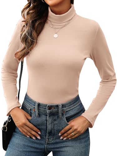 KYLELOVE Womens Turtleneck Long Sleeve Thermal Shirts Basic Slim Fitted Layering Undershirts Fall Winter Tops
