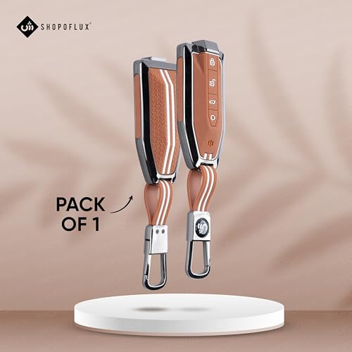 Image of SHOPOFLUX Metal Key Cover Compatible with Mahindra BE 6, XEV 9 EV, XUV 7XO Smart Key (Metal Silicone Brown)