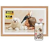 BIGASUO Digital Picture Frame 15.6" Frameo 64GB Large WiFi Electronic Photo Frames 1920 x 1080 IPS FHD Touch Screen Share Moments Instantly Best Gifts for Parents and Grandparents Natural Wood