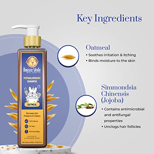 Image of Dogsee Veda Oatmeal Hypoallergenic Dog Shampoo 200 ml | Anti-Itch, Anti-Inflammatory & Moisturizing | Ayurvedic, Sulfate-Free & Paraben-Free | Pet Shampoo for Sensitive Skin| Safe for Puppy, Labrador