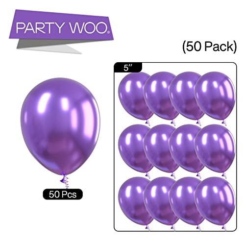 Image of PartyWoo Metallic Purple Balloons 50 pcs 5 Inch Small Mini Chrome Purple Latex Balloons for Mardi Gras Graduation Wedding Baby Shower Anniversary Birthday Party Decorations Purple-G105