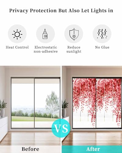 Vinilo decorativo para ventana hojas rojas 23.6''x59'' miniatura 5