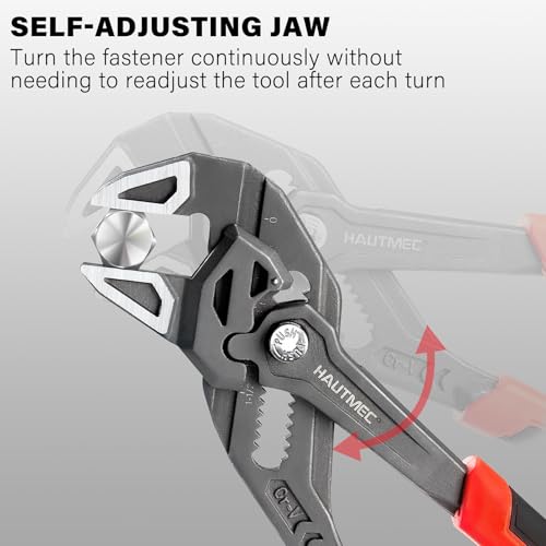 Image of HAUTMEC 2-Piece 10 Inch Adjustable Pliers Wrench & Water Pump Pliers, Parallel Smooth Jaw & V-Jaw, CR-V Steel, Fast Adjustable Tongue and Groove Joint Pliers for Plumbing, Mechanical, Home Repair