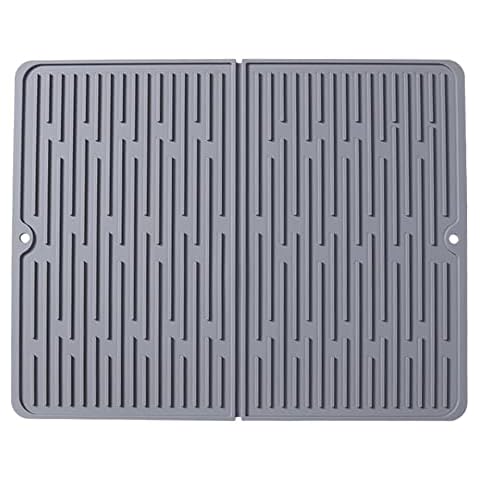 SaiDeng Foldable Silicone Drying Mat, Extra Large Leak-proof Non-slip Draining Pad Heat Resistant Mat for Kitchen Counter or Sink,Refrigerator or Drawer liner 15''×20'' dark grey Cover