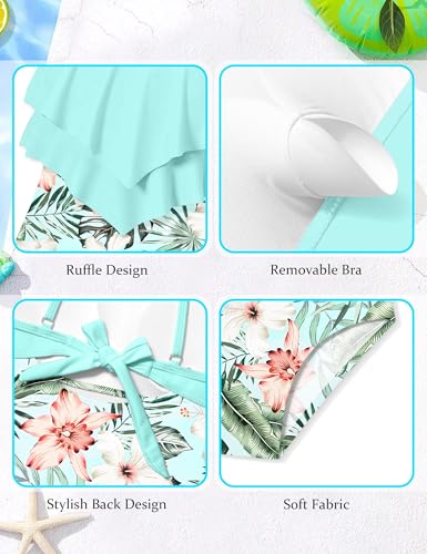 Image of Girls Swimsuit Color Block One Piece Swimsuit 2-Tiered Ruffle Bathing Suit Adjustable Strap Girls' Swimwear 7-16Y