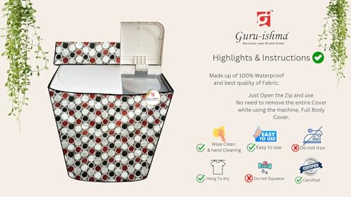 Image of Semi Automatic Washing Machine Cover for 6kg to 8kg Top Load | Waterproof & Dustproof Polyester Cover with Zip | Suitable with Samsung, LG, IFB, Bosch & More(51x 82 x 89 cm, Design 13)