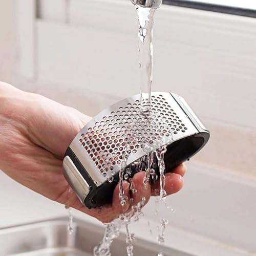 Image of Samta Stainless Steel Garlic Press Crusher Manual Garlic & Ginger Presser for Kitchen | Garlic Crusher Chopper Tool | Dishwasher Safe Curved Garlic Grinding Slicer | Multipurpose Cooking Gadget