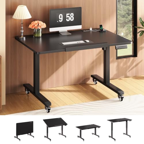 Image of SEDETA 31.5 Inches Foldable Electric Standing Desk, 180 Tiltable Mobile Rising Computer Desk Height Adjustable with Wheels for Drawing /Writing /Gaming /Study /Home Office /Small Space, Black