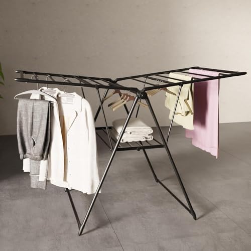 Image of Lifelong Foldable Clothes Drying Stand | Clothes Stand for Home & Balcony|Heavy-Duty Metal Laundry Rack with Hanger Slots & Expandable Wings |Rust-Resistant Cloth Dryer for Indoor & Outdoor Use