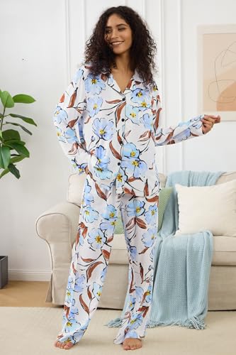 Image of YiNi LuLu Womens Pajamas Set 2 Piece Long Sleeve Sleepwear Button Down Pjs Lounge Set Nightwear with Pockets