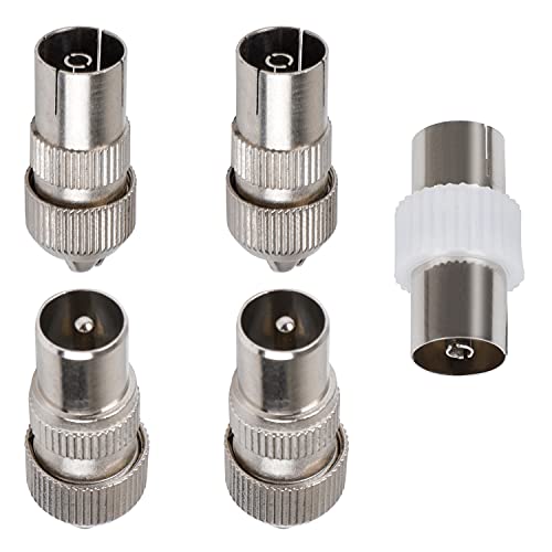 HUISI 5 PCS aerial connectors2x Female & 2x Male TV Aerial Coaxial Cable Connectors Adaptor F Connector Adaptor Coaxial Connector Coax RF Cable Aerial Plug