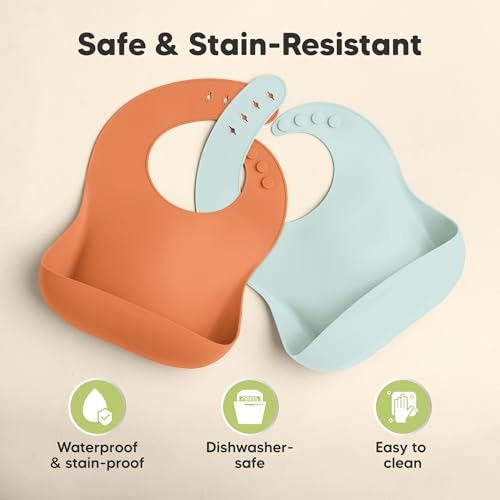 Image of KeaBabies 2-Pack Silicone Bibs for Babies, Toddlers Girl, Boy (Amaze) | Sturdy Food-Grade Baby Bibs for Eating, Large Food Catcher, Easy Clean & Put On, Waterproof Baby Feeding Essentials, BPA-Free