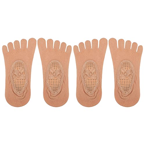 VOCOSTE 2 Pair Yoga Socks Five Toe Socks, Ballet Socks Non Slip with Grips for Women, Beige