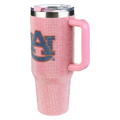Image of The Memory Company NCAA Pink Bling 40oz Stainless Steel Water Tumbler, Double Wall Vacuum Insulated Game Day Bottle, Rhinestone Design with Handle Lid and Straw