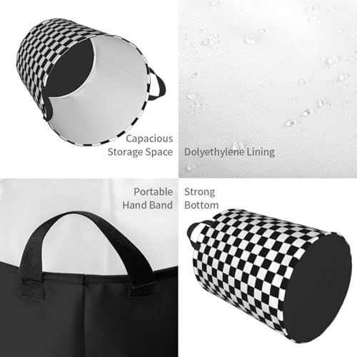 Image of Laundry Basket Black White Checkered Decor - Waterproof Laundry Hamper Race Car Room Decor Collapsible Laundry Baskets With Handles - Toy /Clothes Storage Basket For Home Bedroom Bathroom Decor