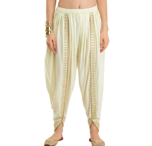 kanna fabric Women & Girls Cotton Rayon Solid Full Length Lace Loose Fit Plain Dhoti Pant and Salwar Patiala-Free Size-Cream-picture-20