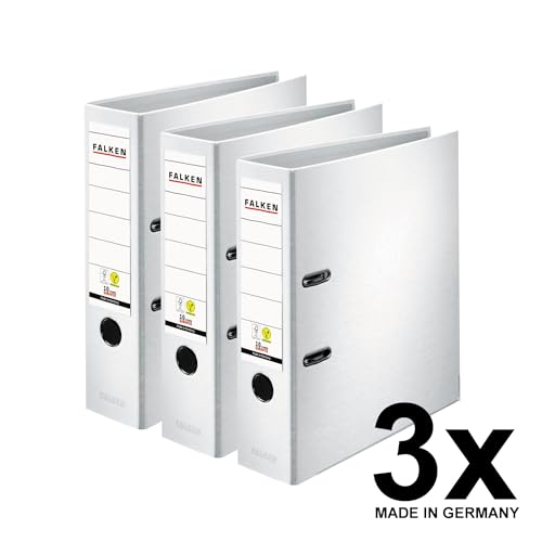 Original Falken 3er Pack PP-Color Ordner. Made in Germany. 8 cm breit DIN A4 weiß Vegan Kunststoff-Ordner Ringordner Aktenordner Briefordner Büroordner Plastikordner Schlitzordner