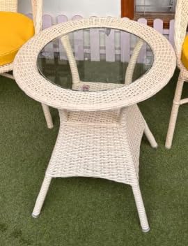 Image of India Garden Patio Seating Chair and Table Set Outdoor Balcony Garden Coffee Table Set Furniture with Table and Chairs Set (Cream with Yellow Cushion 2+1)