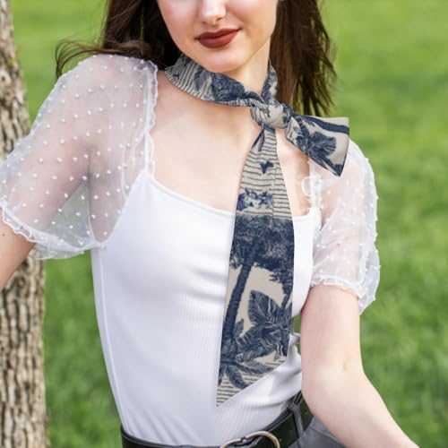 Silk Scarf Women Fashion Head Neck Skinny Scarf Printed for Hair Handbags Bag Dress 47.2”x3.1”4