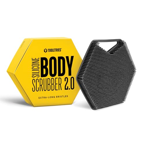 TOOLETRIES Premium Silicone Body Scrubber 2.0, Hygienic Loofah Alternative, Exfoliating Shower Scrubber for Sensitive Skin, Quick Drying & Long-Lasting Bathroom Essentials for Men & Women - Charcoal