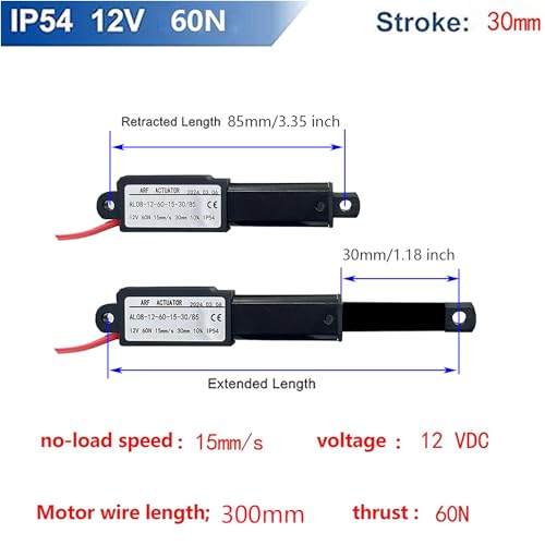 Urant 003 Mini 12V 1.2 "Stroke Electric Linear Actuator, 60N(13.4Lbs),Speed 15Mm/S Linear Motion Actuator,Waterproof Linear Actuator thumb #1