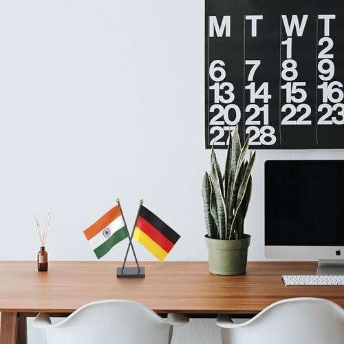 Image of The Flag Company Country Cross Table Desk Flags on Acrylic Base with Poles (Length: 10 inches) | Use for Home & Office,Conference (Germany)