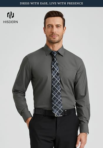 Image of HISDERN Mens Dress Shirt with Tie Pocket Square Set Classic Button Down Shirt Matching Tie Long Sleeve Shirts