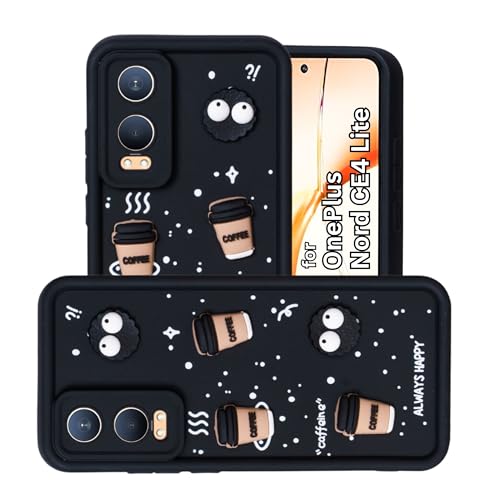 Image of DARKFIT Back Case Cover Compatible for OnePlus Nord CE4 Lite 5G | Cute Fun Cartoon Ball 3D Coffee Silicone Case | Body Protection | Camera Protection | Shock Proof | Color Black