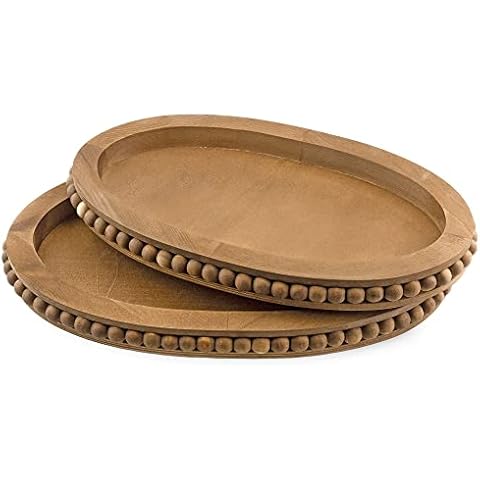 AuldHome Rustic Beaded Wood Tray Set Cover