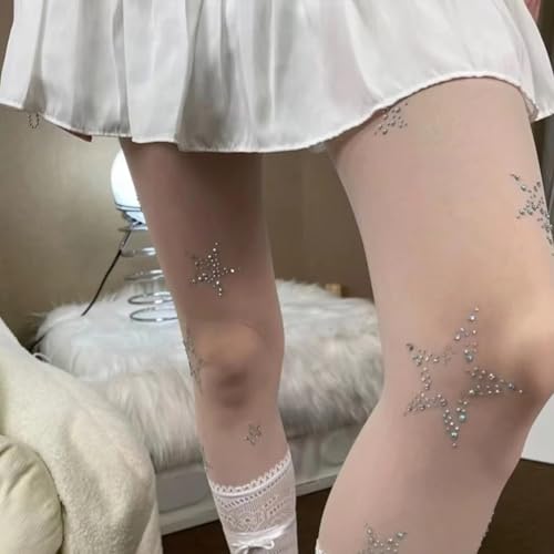 Women's Sparkle Rhinestone Tights, Black Glitter High Waist Sheer Leggings Crystal Party Concert Outfit Stockings2