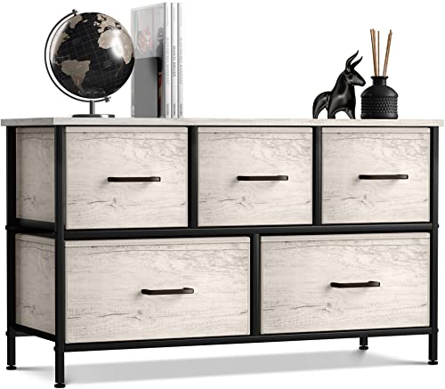 Sorbus Dresser With 5 Faux Wood Drawers - Storage Unit Organizer Chest For Clothes - Bedroom, Hallway, Living Room, Closet, & Dorm Furniture - Steel Frame, Wood Top, & Easy Pull Fabric Bins #TOP23