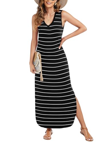 Image of Arolina Maxi Dress for Women Tropical Summer V Neck Sleeveless Split Long Beach Dresses Casual Loose Sundress with Pockets