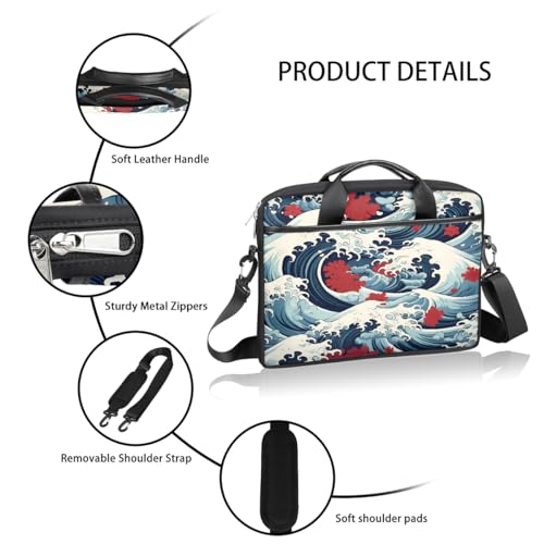 Funda para laptop de estilo retro japonés con diseño de olas del océano, para laptops de 15 pulgadas, bolso informático con correa para hombro, maletín profesional delgado para mujeres y hombres, bolso mensajero para trabajo, oficina y viajes miniatura 4