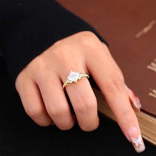 1.4CT Moissanite Engagement Rings for Women, Princess Cut Moissanite Ring Sterling Silver/10K/14K/18K Gold Rings Wedding Bands for Women Promise Rings for Her, Size 3-102