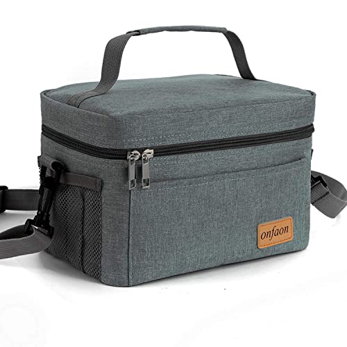 Lunch Bag for Men/Women, Insulated Reusable Lunch Box Leakproof Cooler Tote Bag Freezable with Adjustable Shoulder Strap for Office Work Picnic Beach(Grey)