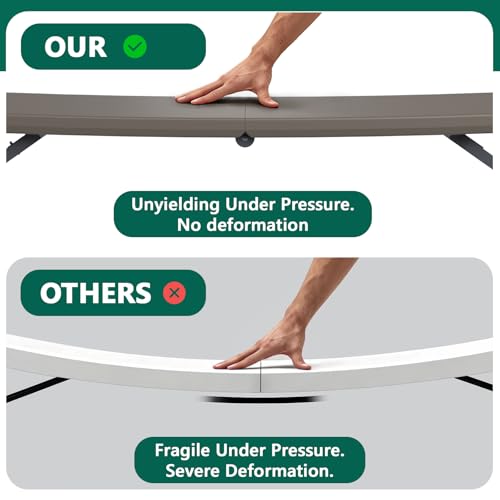 Image of Folding Table, 4FT Foldable Picnic Table with Adjustable Height, Heavy Duty Fold-in-Half Portable Table for Weddings, Camping, RV Travel, Parties, BBQs, and Indoor Use, Easy to Fold and Store, Khaki