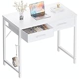 Pamray 32 Inch Small Computer Desk with 2 Drawers for Bedroom Study Writing Home Office Table for Small Spaces White