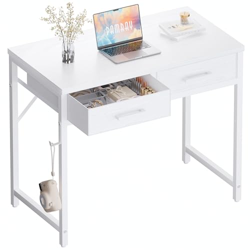 Pamray 32 Inch Small Computer Desk with 2 Drawers for Bedroom Study Writing Home Office Table for...