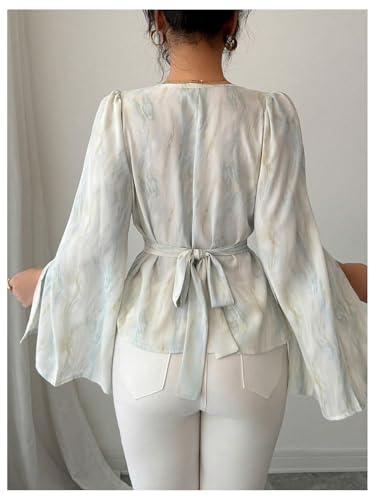 Floerns Women's Cowl Neck Blouse Top Split Long Sleeve Tie Back Dressy Casual Outfit3