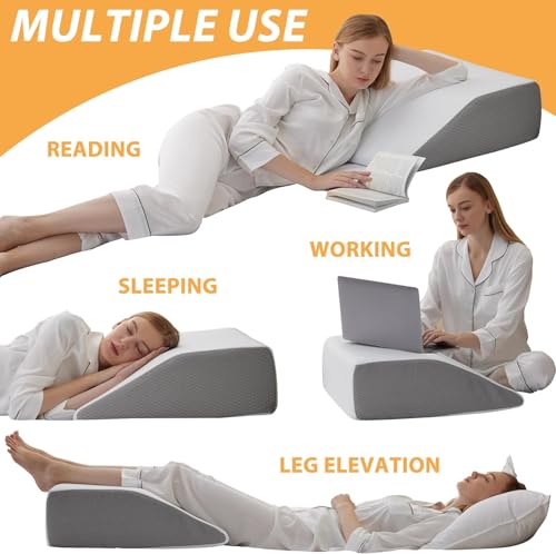 Image of Proliva Leg Elevator Pillow for LegSupport-Wedge Pillows Memory Foam HR-Leg Pain Relief Pillow for Sleeping-LegWedge Cushion for Varicose Veins & Post Recovery Regular Size (White-Grey)