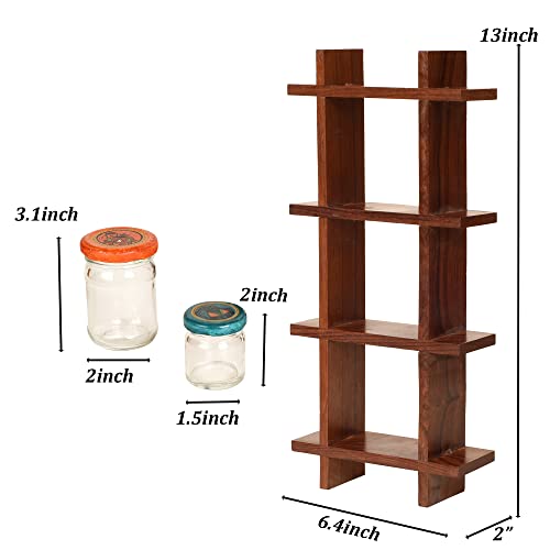 Image of AAKRITI ART CREATIONS Ladder Wall Decor with 4 Spice Jars | Wooden Wall Hanging Shelf with Storage Jars | Matte Finish Decorative & Functional Wall Art for Kitchen, Living Room & Gifting