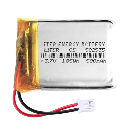 Batería 502535 LiPo 3.7V 500mAh 1.85Wh Recargable Conector PH2.0 (JST-PHR-02) Tipo B Litio: Asegúrese Que la polaridad del Dispositivo Coincide con la batería 37x25x5mm (PH2|500mAh|502535)